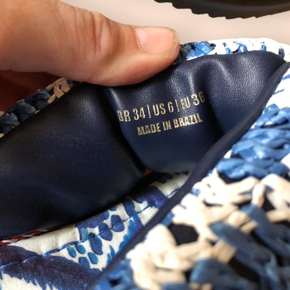 Farm Rio NEW Sweet Rio Raffia Puffy Flip Flop Blue White Vegan Summer Women US 6 - Picture 8 of 16